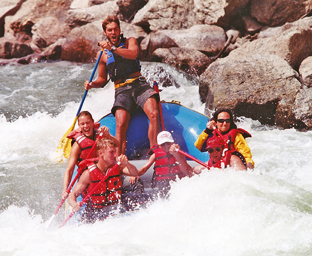 Colorado (1999): Dropping into the hole on the Zoom Flume rapid in Brown’s Canyon while whitewater raft guiding in Colorado. Sam would spend the summer living in a straight-wall canvas tent hidden up in the Colligate peaks, river guiding in the summer and working at Keystone ski resort in the winter.